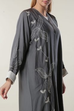 Grey Abaya with Embellishment 7 MOILAAM2059 4 Grey Abaya with Embellishment