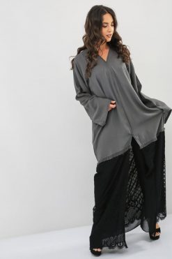 Mesh Embellished Black Abaya