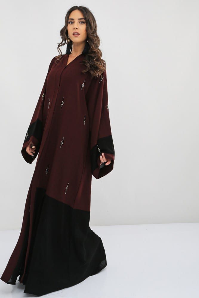 Black And Maroon tow Tone Abaya
