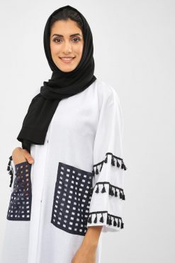 bsi01 aa001 bsi869 3 White Pocket Style Abaya