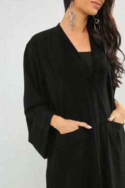 bsi01 aa001 bsi798 3 Pocket Style Black Abaya