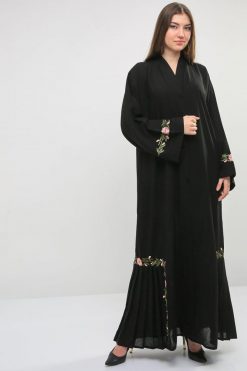 Rose Embroidered Black Abaya