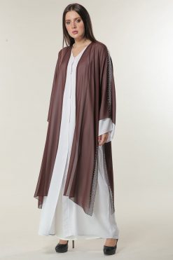 MOILAAQ2123 4 White & Brown Abaya