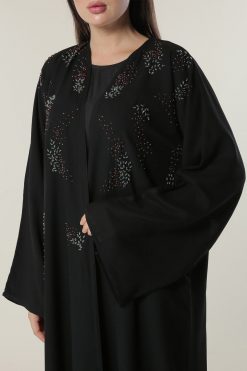 MOILAAQ2032 4 Black Abaya with Abstract Handwork