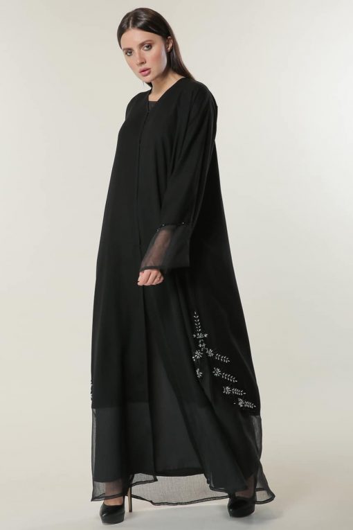 Black Abaya with Embroidered Motifs