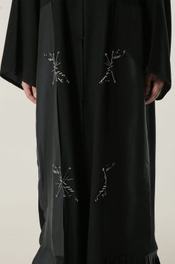 MOILAAQ2007 4 Black Abaya with Pleated Tafta Hem