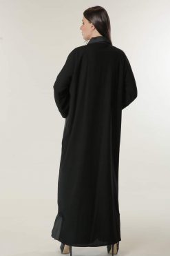 MOILAAQ2007 3 Black Abaya with Pleated Tafta Hem