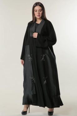 Black Abaya with Pleated Tafta Hem