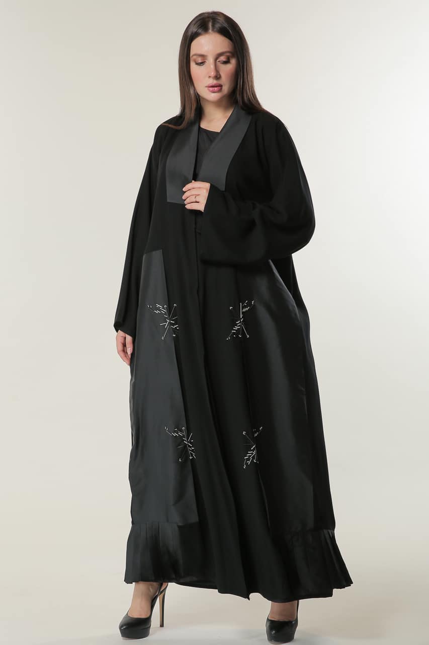 Black Abaya with Pleated Tafta Hem - Heracloset Online