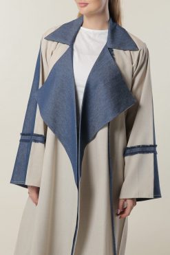 MOILAAQ2003 4 Denim Collar Beige Casual Abaya