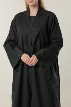 MOILASR2114 4 Black Abaya with Jaquard Panel