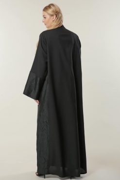 MOILASR2114 3 Black Abaya with Jaquard Panel