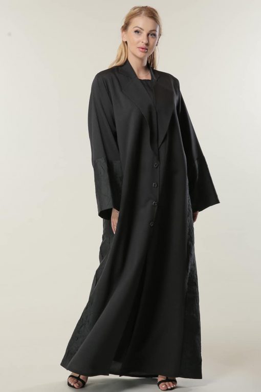 Black Abaya with Jaquard Panel