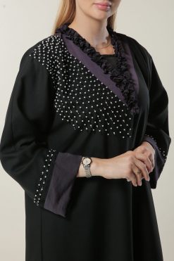MOILASR2110 4 Black Abaya with Pleated Collar