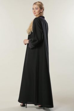MOILASR2110 3 Black Abaya with Pleated Collar