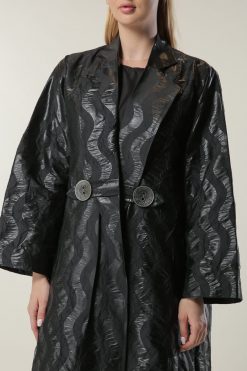MOILASR2107 4 Black Jaquard Coat Style Abaya