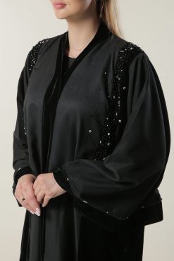 MOILASR2106 4 Black Velvet Open Abaya