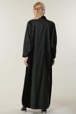 MOILASR2106 3 Black Velvet Open Abaya