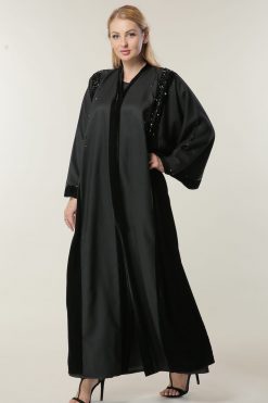 Black Velvet Open Abaya