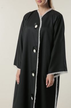 عباية سوداء مع دانتيل مهدب 7 MOILASR2100 4 Black Abaya with Fringed Lace