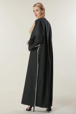 عباية سوداء مع دانتيل مهدب 6 MOILASR2100 3 Black Abaya with Fringed Lace