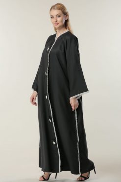 عباية سوداء مع دانتيل مهدب 5 MOILASR2100 2 Black Abaya with Fringed Lace