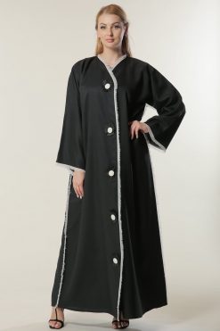 Black Abaya with Fringed Lace