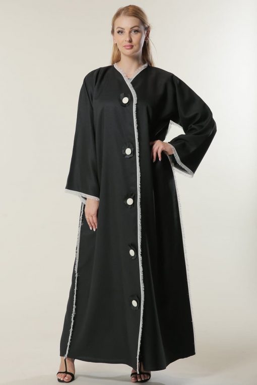 Black Abaya with Fringed Lace