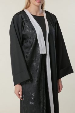 MOILASR2096 4 Black Abaya with Jaquard Panel