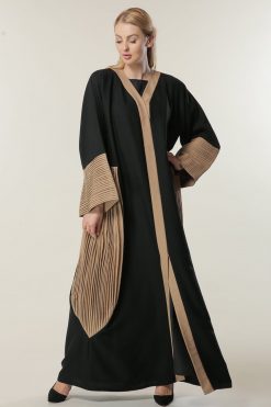 Black Abaya With contrast pleated panels