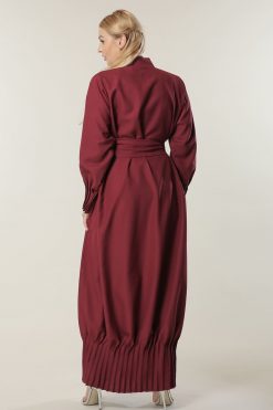 MOILASR2088 3 Maroon Abaya Dubai with Pleates