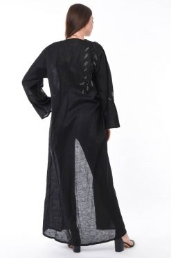 MOIS3137 4 Sheer Linen Abaya