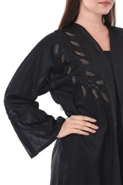 MOIS3137 3 Sheer Linen Abaya