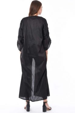 MOIS3126 4 Black Plain Abaya with Pleated Sleeves