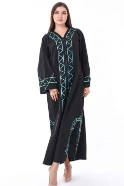 Turquoise Embroidery Abaya 7 MOIS3121 4 Turquoise Embroidery Abaya