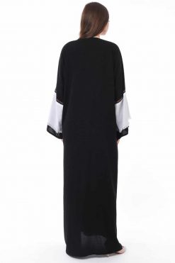 MOIS3118 4 Black and White Linen Abaya
