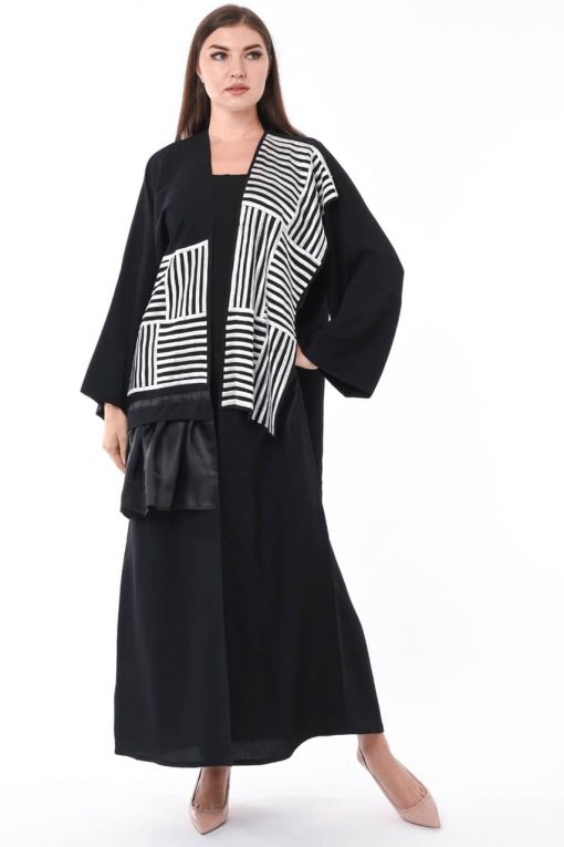 Black and White Open Abaya