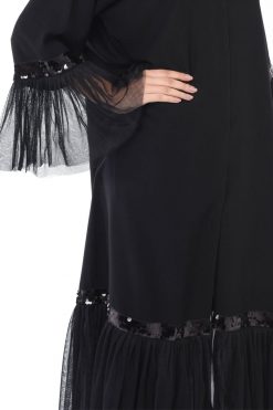 MOIS3109 3 Mesh Hem Abaya