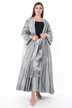 عباية رمادية قطعتين مع تنورة 16 MOIS3102 1 Grey two piece Abaya With Skirt