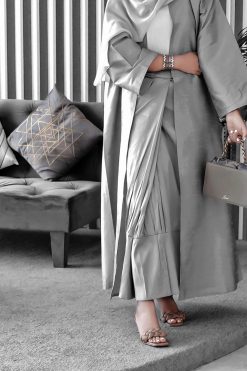 Grey two piece Abaya With Skirt