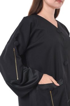 MOIS3101 3 Zipper Abaya Black