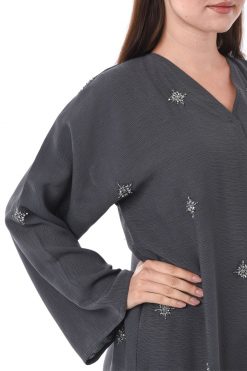 MOIS3090 3 Linen Grey Abaya