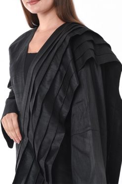MOIS3084 3 Pleated Black Abaya
