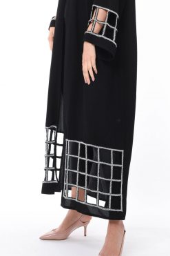 MOIS3081 3 Black Laser Cut Abaya