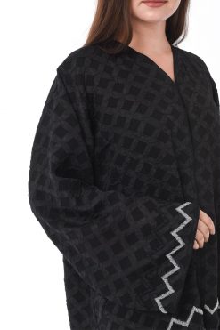 MOIS3070 3 Jacquard Black Abaya