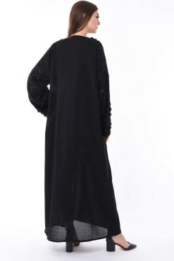 MOIS3068 4 Black Abaya with Checkered Panels