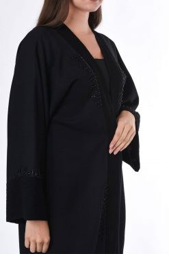 MOIS3065 3 Black Abaya with Velvet