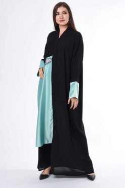 MOIS3055 4 Black Linen Abaya