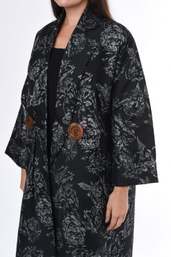MOIS3049 3 Black Jacquard Abaya