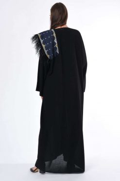 MOIS3046 4 Black Feather Abaya
